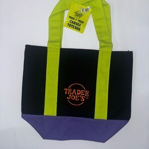 Trader Joe’s Black Canvas Tote with Lime Handles and Purple Base